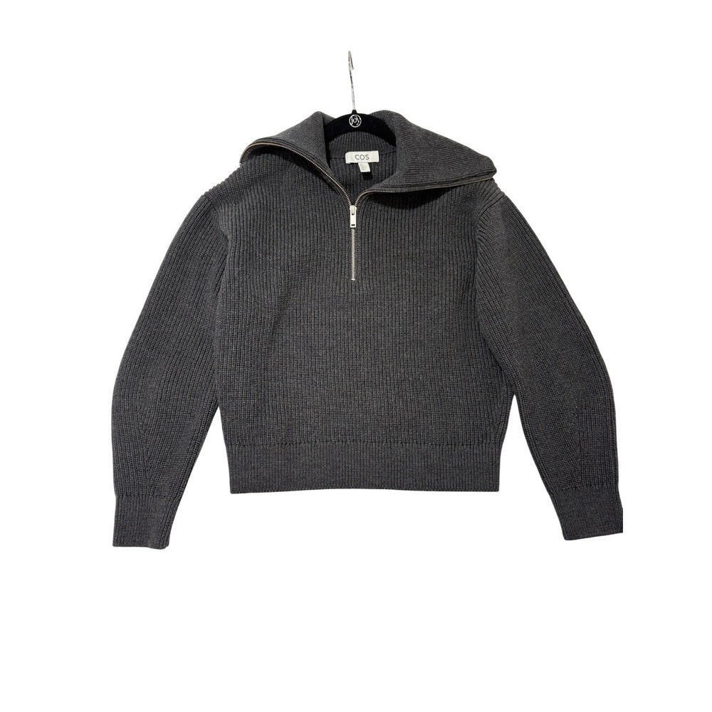 COS Womens Small‎ Gray Wool Cotton Ribbed Half Zip Pullover Sweater Knit Top